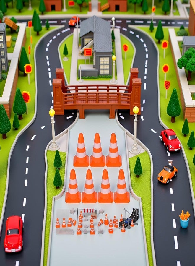 Mozff 14Pcs Miniature Traffic Cones for Dollhouse, Plastic Road Sign Educational Construction Model - Image 5